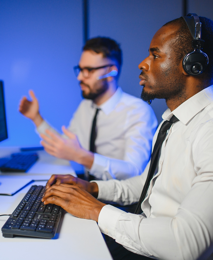 Happy Confident Technical Customer Support Specialist Having a Headset Call