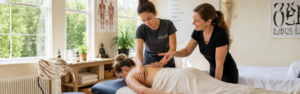 Instructor teaching student massage